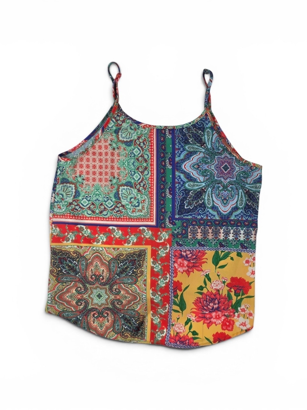 Umgee Colorful Patchwork Tie-Front Cami Top - Picture 5 of 9